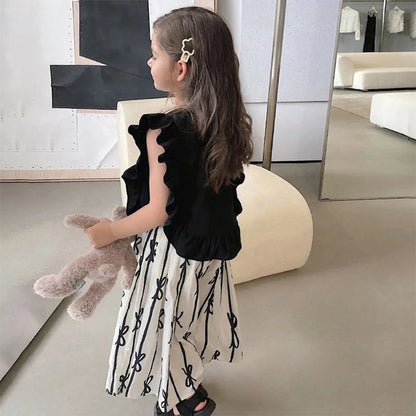 A Korean version of the girl doll shirt summer new sweet retro Hepburn style flying sleeve elegant simple long skirt set