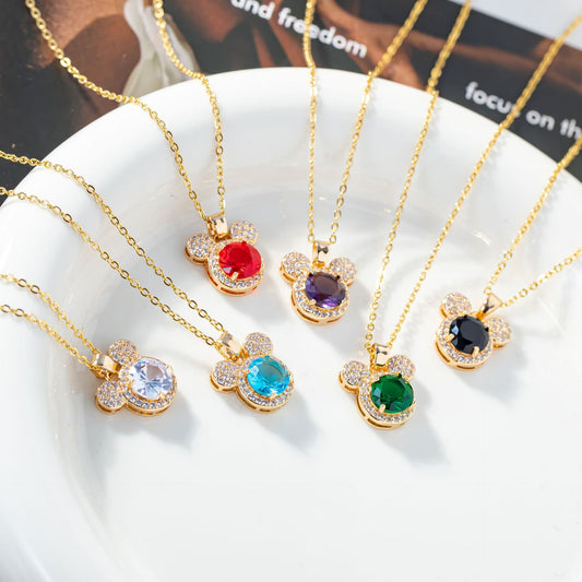 A titanium steel necklace female full diamond cute Mickey head crystal ins collarbone chain Internet celebrity live broadcast light luxury exquisite necklace new - Mixbatch