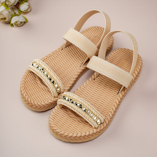 A flat sandals comfortable girls strap elastic sandals lightweight fashion outdoor trendy shoes - Mixbatch