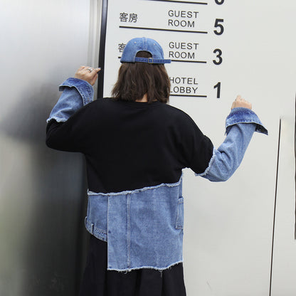 A stitched denim irregular top