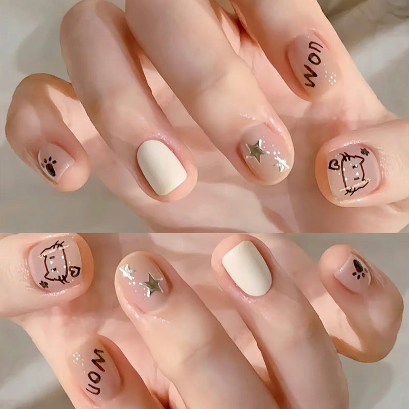 A Yi Yi Dance 30 pieces Handmade white moonlight cat eye manicure pieces Gentle temperament cat eye aurora wearing armor Xiaohongshu explosion - Mixbatch