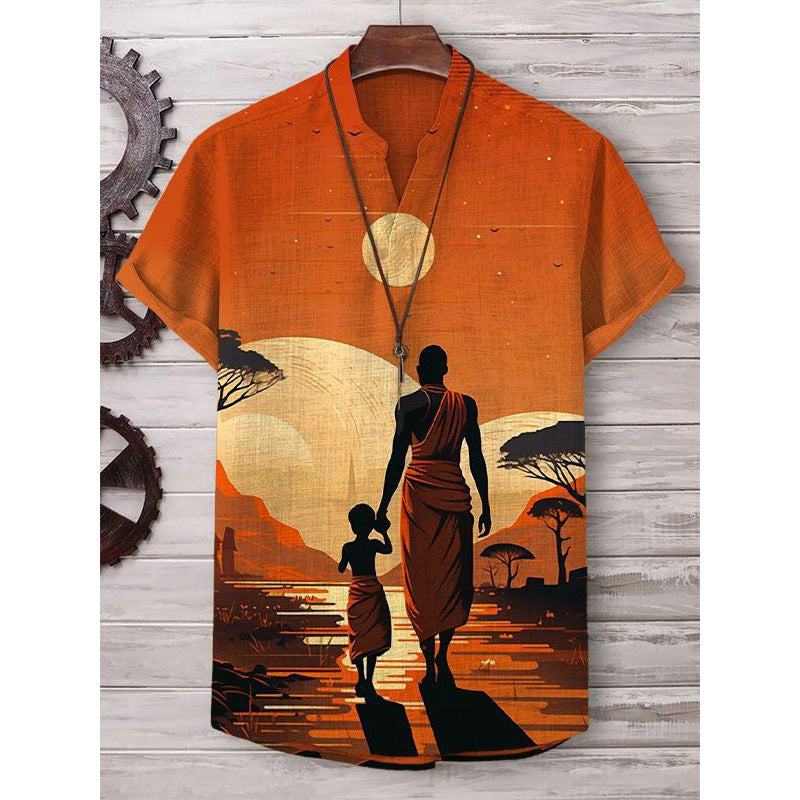 A Printed Short Sleeve V-Neck Shirt