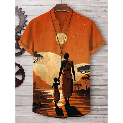 A Printed Short Sleeve V-Neck Shirt