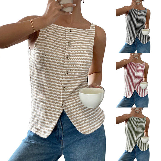 Europe, America cross-border Amazon independent station 2025 summer new products women's casual button sleeveless suspender vest top