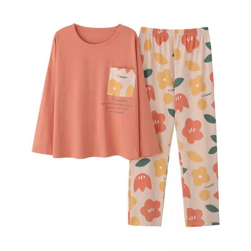 A large number of wholesale pajamas women's spring and autumn long-sleeved autumn and winter loungewear women's large size simple loose suit outer wear - Mixbatch