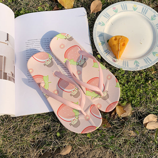 A flip-flops female summer casual wear simple fruit cartoon light and comfortable soft bottom toe pinch foot beach cool slippers