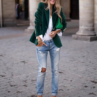 A gold velvet blazer
