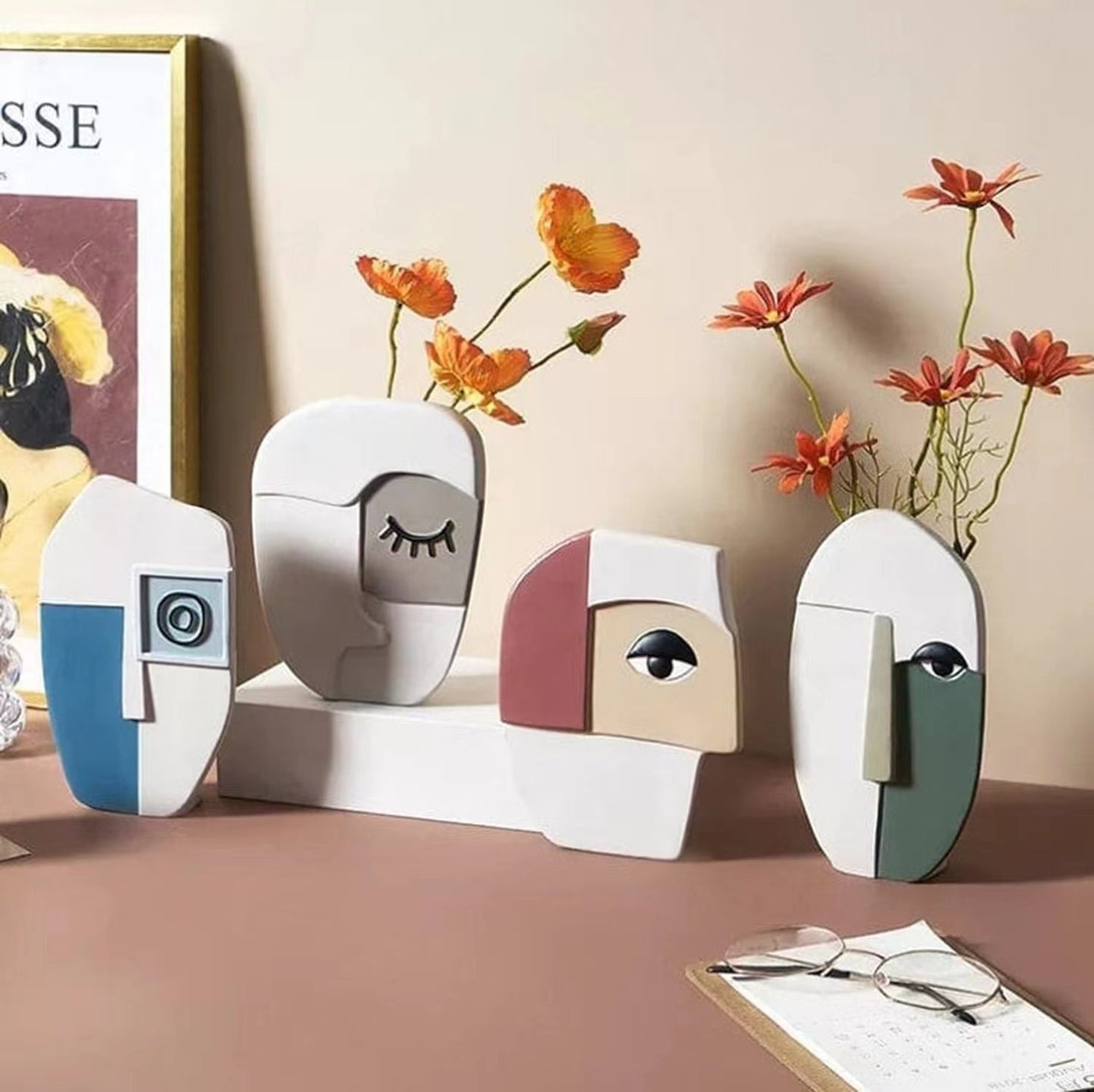 مزهرية وجه تجريدي لتزيين المنزل، الحد الأدنى للطلب: 50 قطعة