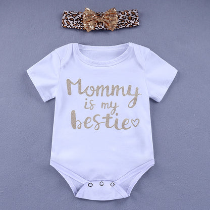 A cross-border foreign trade new baby short sleeved triangle jumpsuit+headband summer cotton jumpsuit crawling suit for infants and young children - Mixbatch