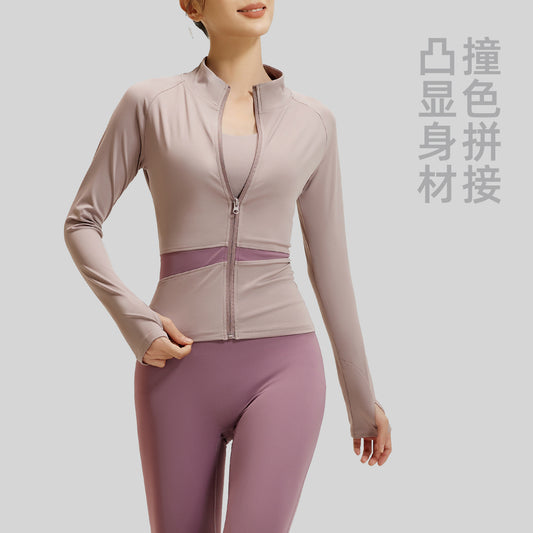 A color matching three-piece nude yoga suit running waist fitness suit women