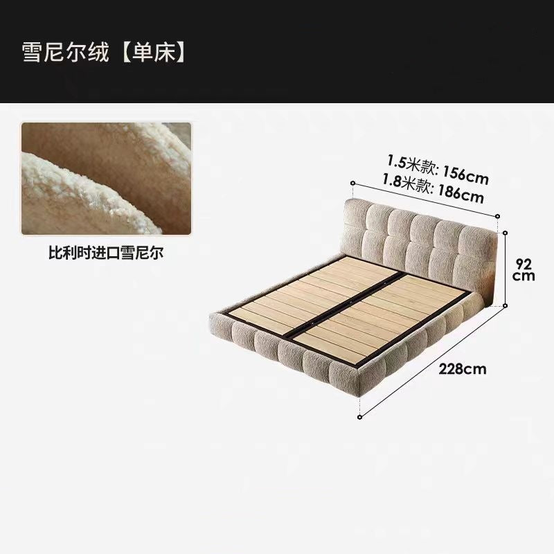A puff bed cream retro style master bedroom light luxury high-grade chenille cloth bed Italian minimalist soft bag storage bed