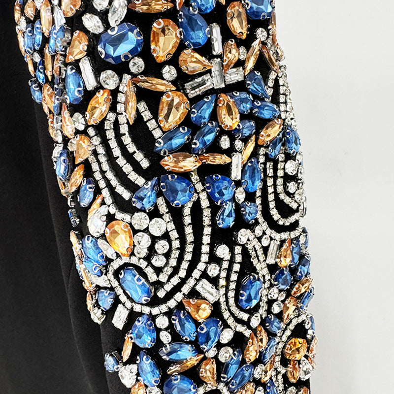 A Heavy Industry Bead Diamond Long Sleeve Medium and Long Dress