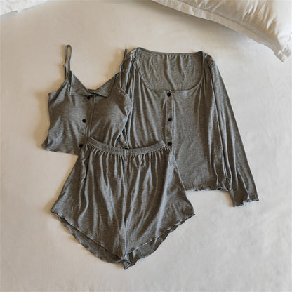 A Modal pajamas women's spring, autumn and winter sexy with chest pads, summer suspenders, trousers can be worn outside, simple loungewear cover - Mixbatch