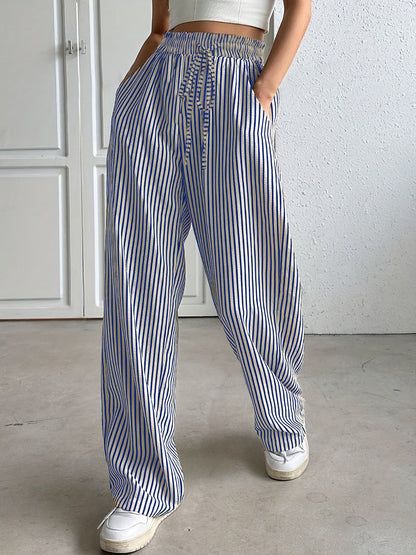 A striped casual trousers straight-leg trousers