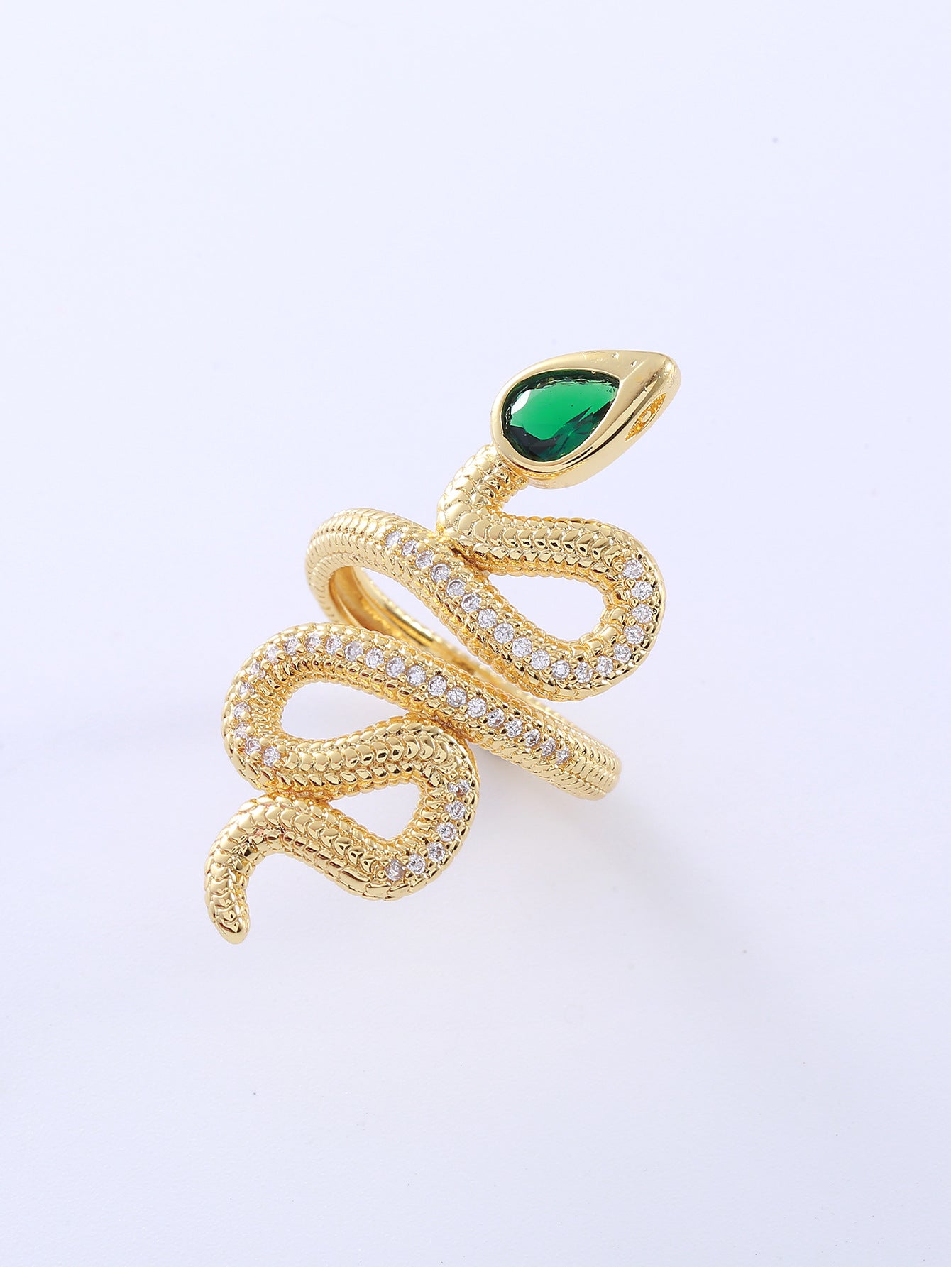 A personalized European and American green-eye snake-shaped micro-diamond ring, high-end retro clothing versatile multi-level ring manufacturer wholesale - Mixbatch