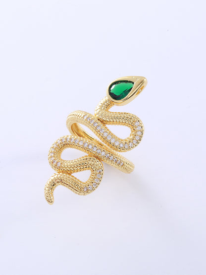 A personalized European and American green-eye snake-shaped micro-diamond ring, high-end retro clothing versatile multi-level ring manufacturer wholesale - Mixbatch