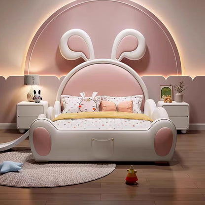 A children's bed girl castle princess bed children's bedroom creative pink cartoon rabbit bed with guardrail storage leather bed
