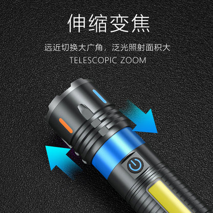 A new dual light source strong light flashlight long-range white laser COB charging digital display super bright aluminum alloy flashlight
