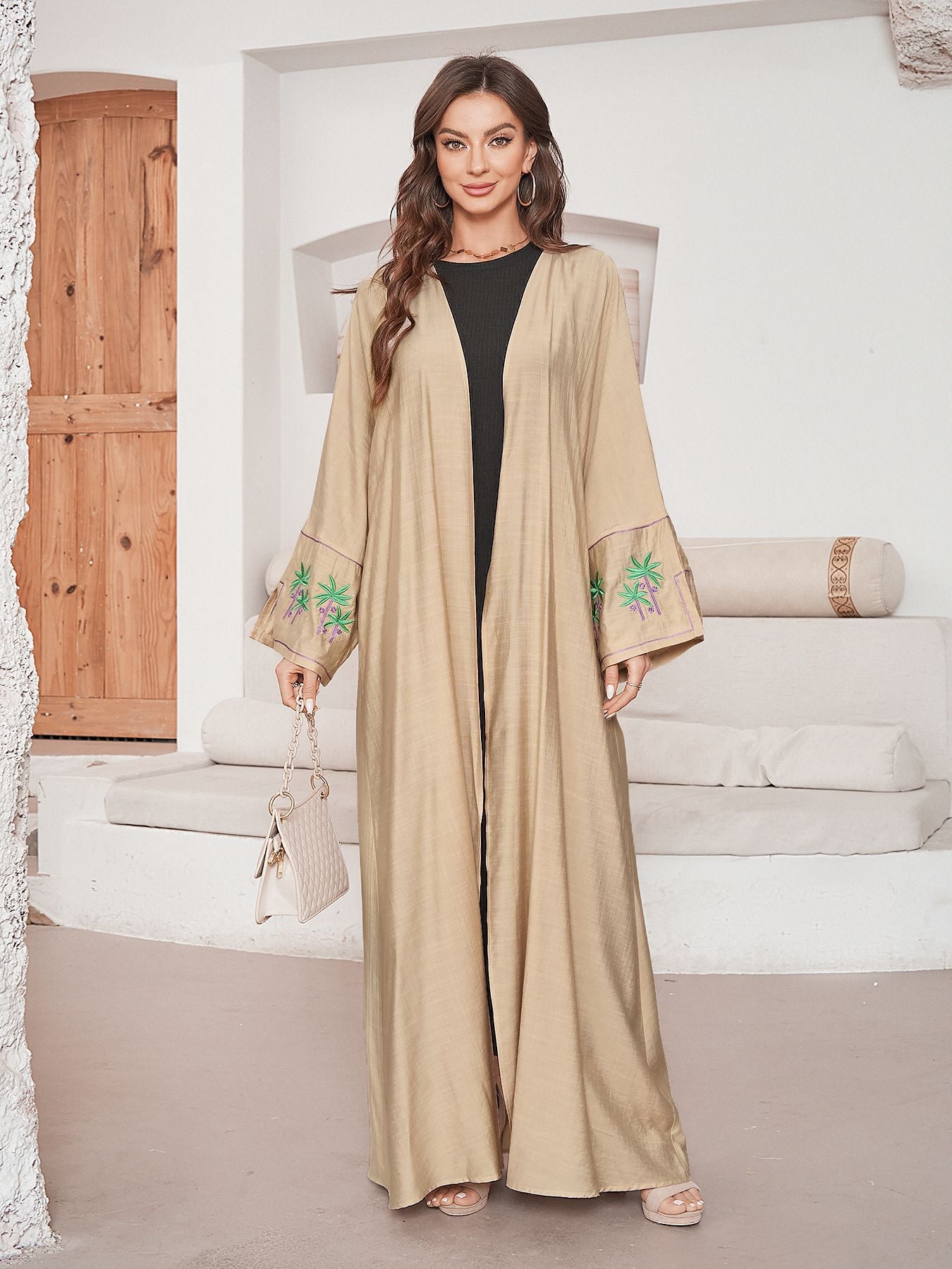 New Embroidered Middle Eastern Muslim Clothing Fashion Elegant Cardigan Human Cotton Dress Robe - Mixbatch