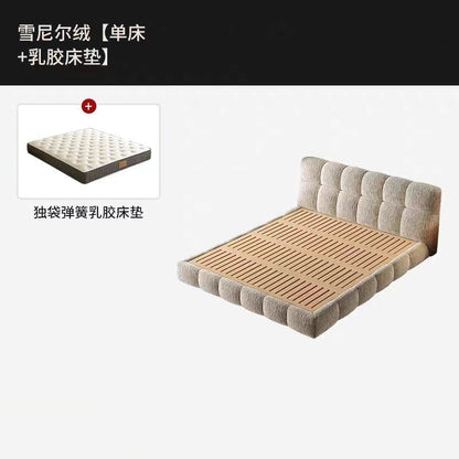A puff bed cream retro style master bedroom light luxury high-grade chenille cloth bed Italian minimalist soft bag storage bed