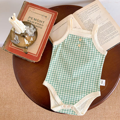 A baby summer camisole, fart jacket, ins, baby sleeveless, soft plaid hayi, one-piece climbing suit - Mixbatch