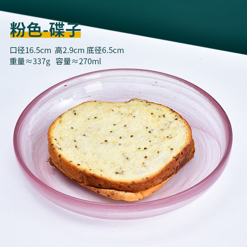 A Flanged glass dish set Plate tableware Living room Home Chinese creative ink fruit salad bowl Rice bowl
