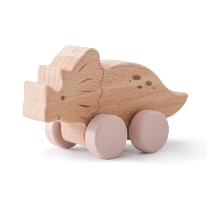 A children's dinosaur inertia pull-back car wooden drop-resistant hand push sliding car toy baby cartoon mini dinosaur car