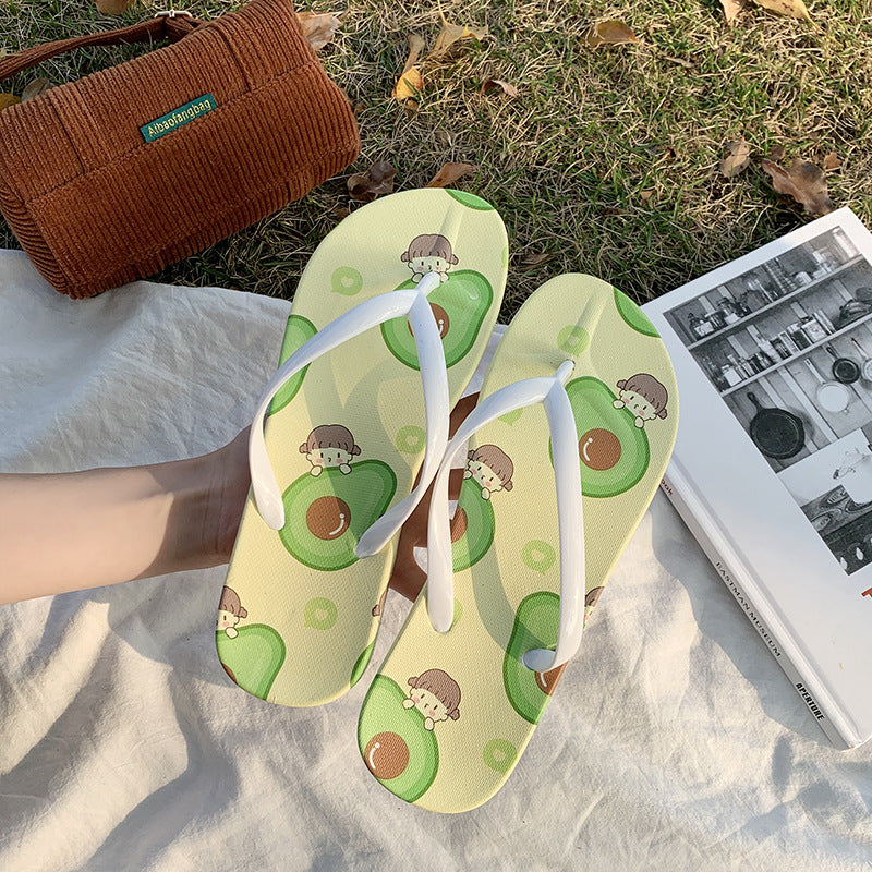 A flip-flops female summer casual wear simple fruit cartoon light and comfortable soft bottom toe pinch foot beach cool slippers
