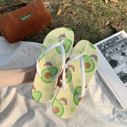 A flip-flops female summer casual wear simple fruit cartoon light and comfortable soft bottom toe pinch foot beach cool slippers