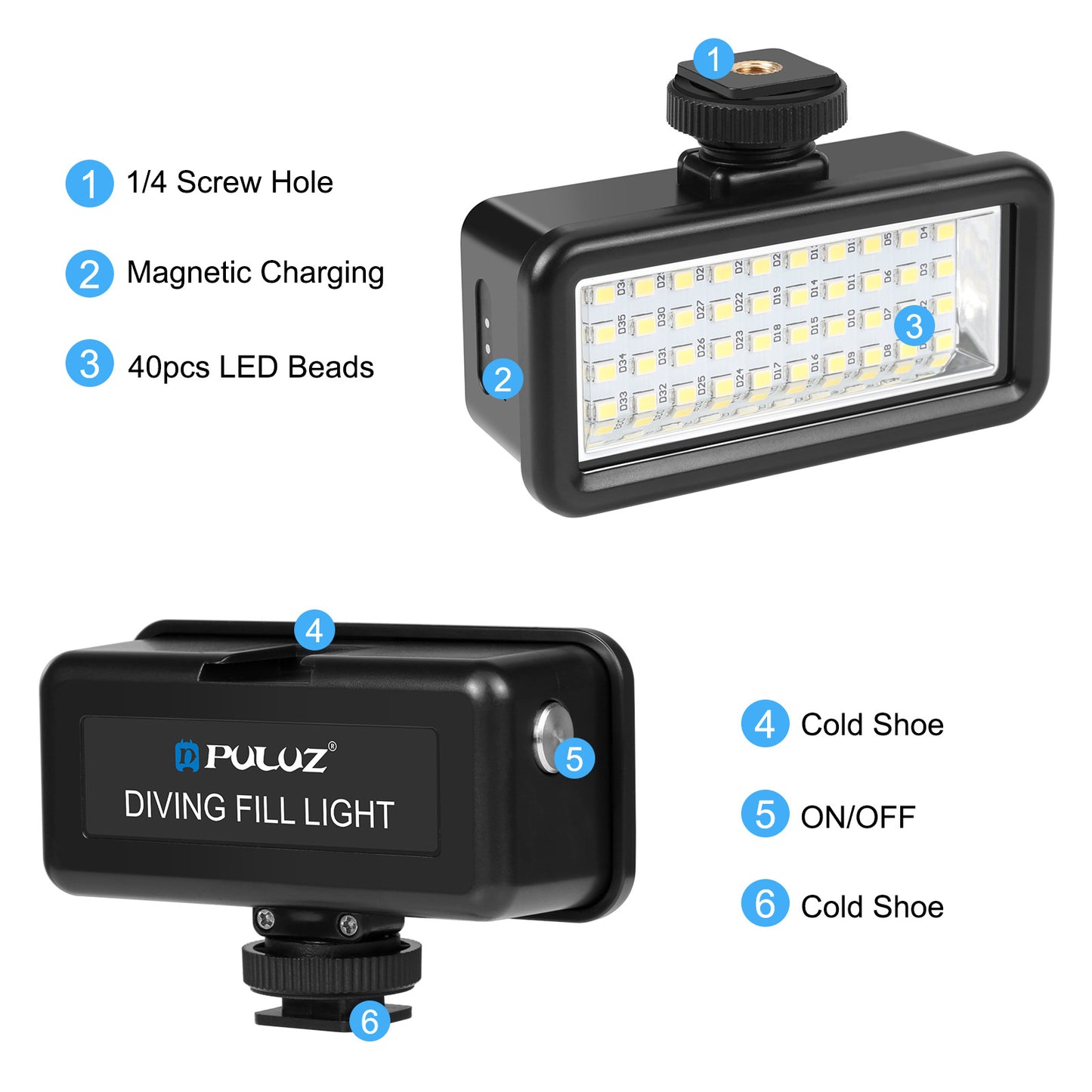 A 40-LED Vlogging Camera Portable Fill Light 40m Diving Waterproof Light