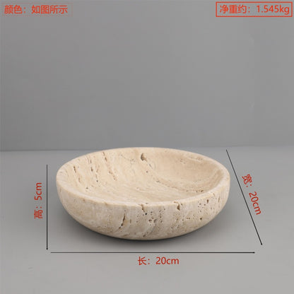 صينية زخرفية دائرية الشكل مصنوعة من رخام الترافرتين 