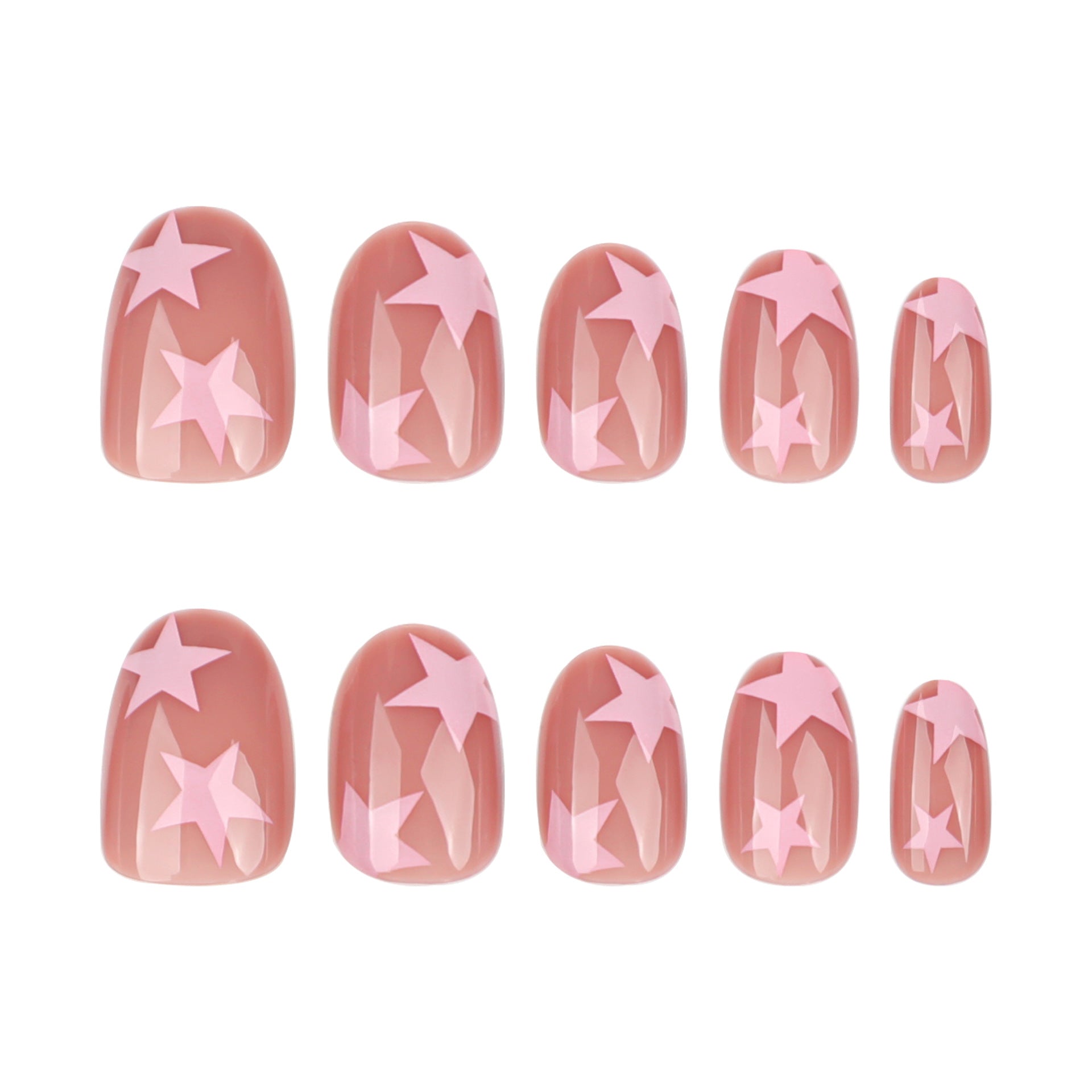 A simple pink star nail art piece short round nail piece finished product wholesale cross-border hot-selling wearing nail fake nail piece - Mixbatch