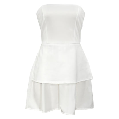 D088DS European and American cross-border 2025 spring tube top fake two-piece sleeveless chest-wrapped casual high-split splicing dress - Mixbatch