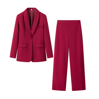 A new women's dress collar blazer + high waist loose trousers suit