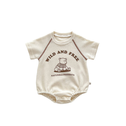 A ins summer dress children's round neck bag fart triangle hayi newborn baby cartoon clothes korean version of the outing one-piece crawling suit - Mixbatch