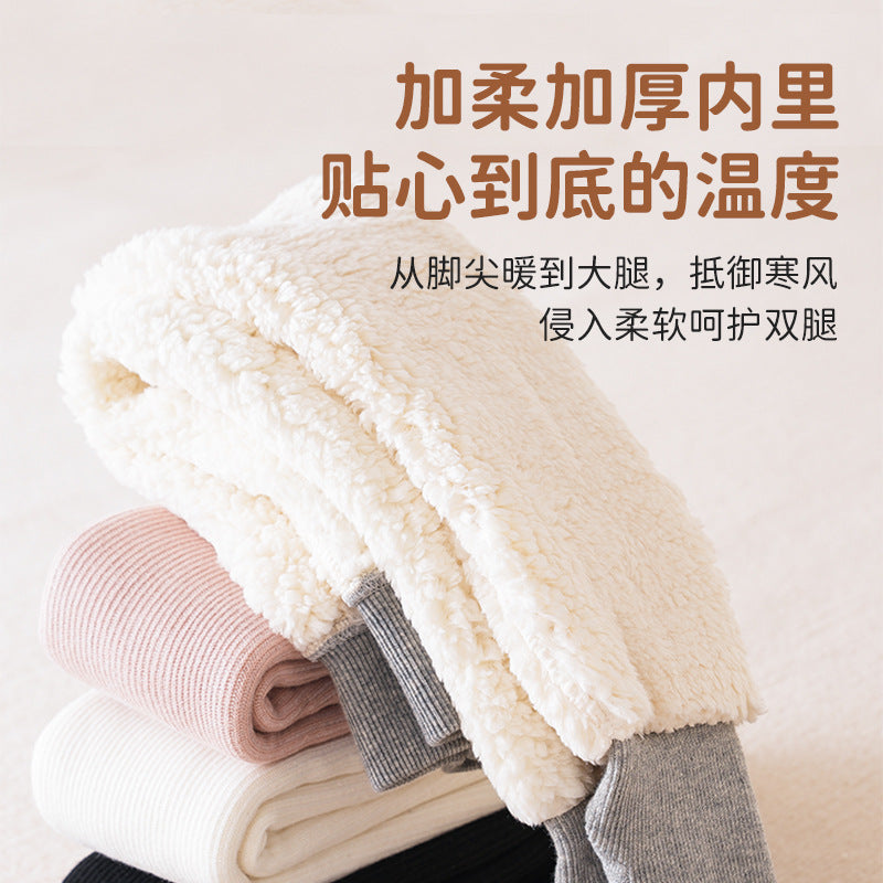A girls pantyhose autumn and winter children's leggings fleece thickened northeast lamb fleece baby pantyhose baby wear - Mixbatch