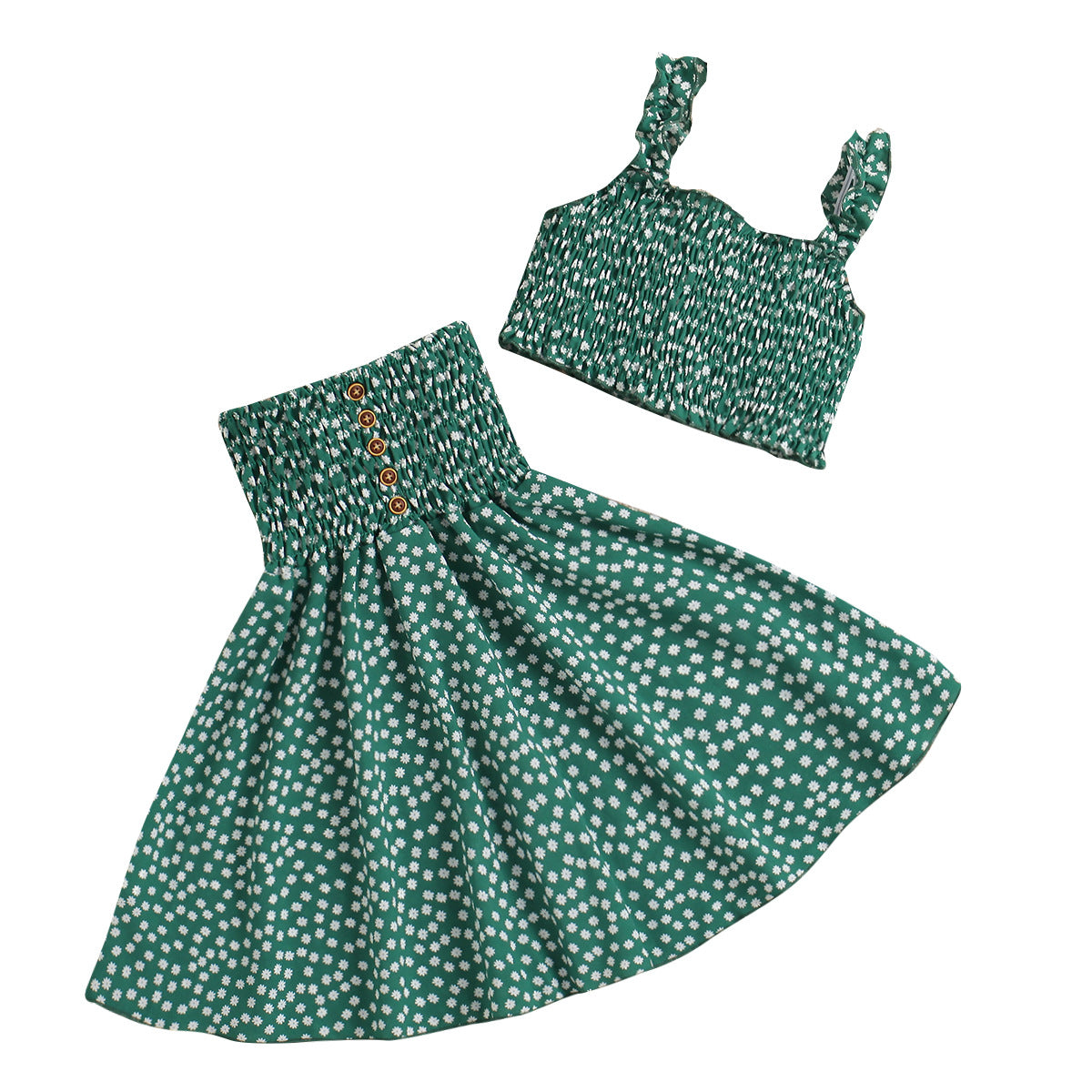A European and American cross-border new products girls floral sling top + flower printing pleated skirt two-piece set