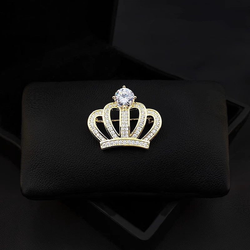 A Amazon Europe and the United States cross-border hot-selling zircon simple princess crown brooch small suit party dinner dress pin - Mixbatch