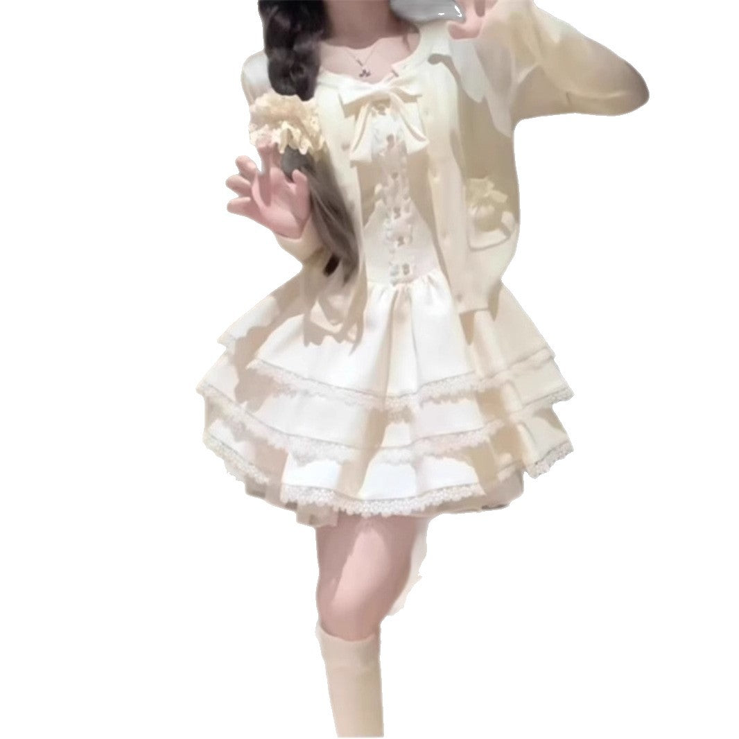 A Cake Dress and Cardigan Two-Piece Set