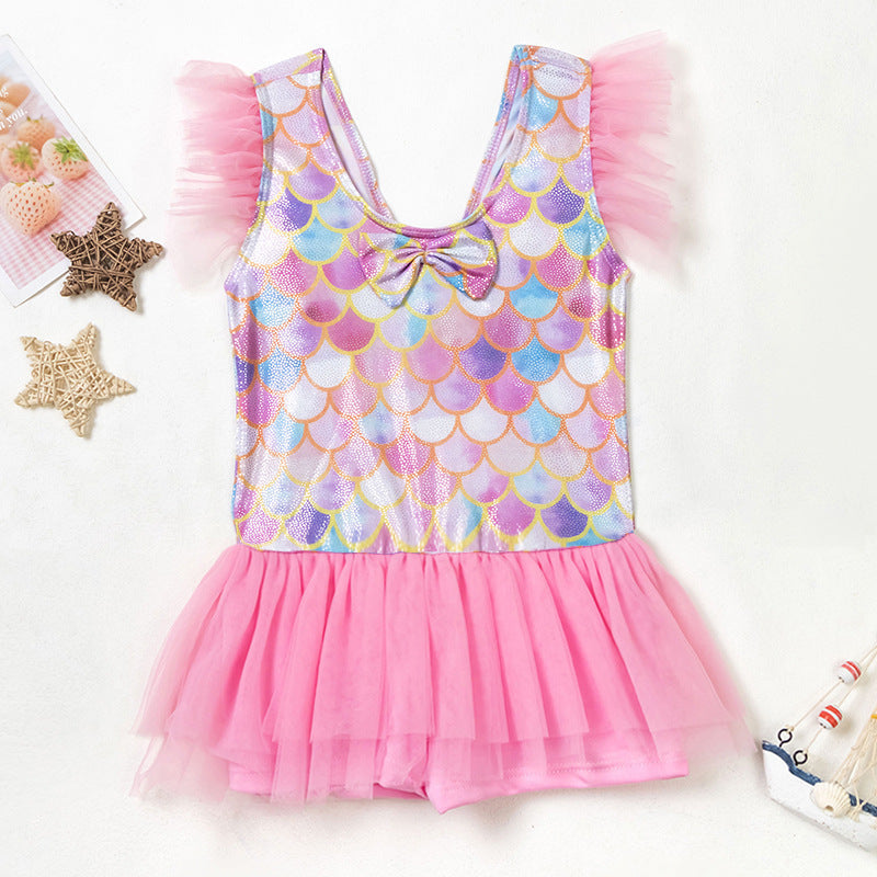 A Korean children's swimsuit girls split skirt swimsuit baby bikini girls medium children cute flower swimsuit - Mixbatch