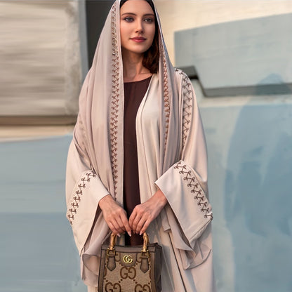 Women's Abaya Middle East Muslim Turban Cardigan Embroidered Dress Arabian Robe Bat Sleeve Overcoat Cross-Border - Mixbatch