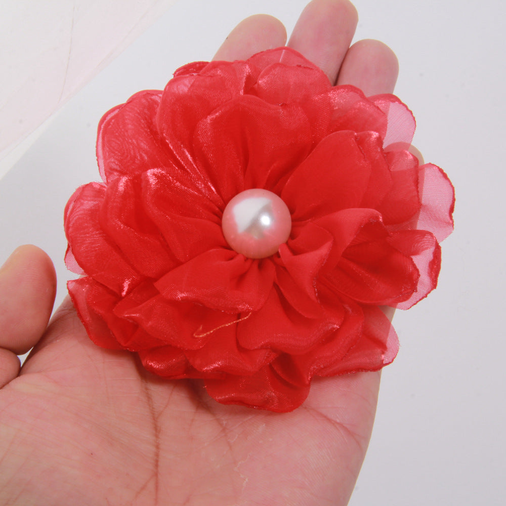 A 9cm large number of spot with pearl cloth flower fabric flower gauze clothing accessories brooch clothing accessories - Mixbatch