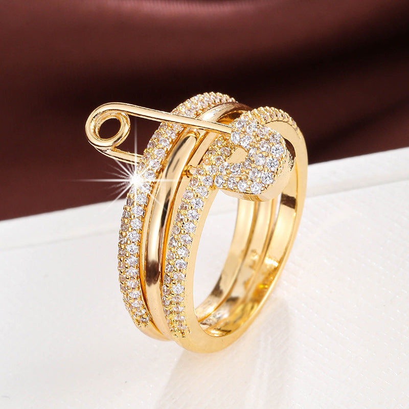 A European and American creative fashion three-color ring can be split ring women's personality micro-inlaid zircon pin ring - Mixbatch