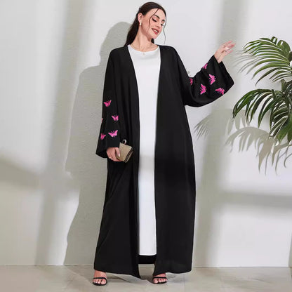 Middle Eastern Muslim Clothing Long Dress Fashion Elegant Cardigan Embroidered Butterfly Dress Robe - Mixbatch