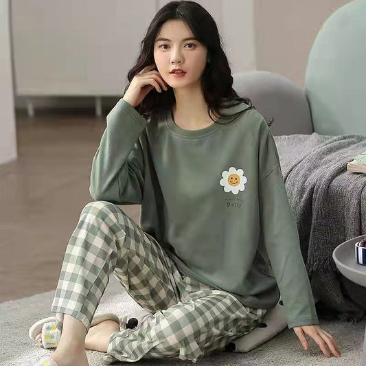 A large number of wholesale pajamas women's spring and autumn long-sleeved autumn and winter loungewear women's large size simple loose suit outer wear - Mixbatch