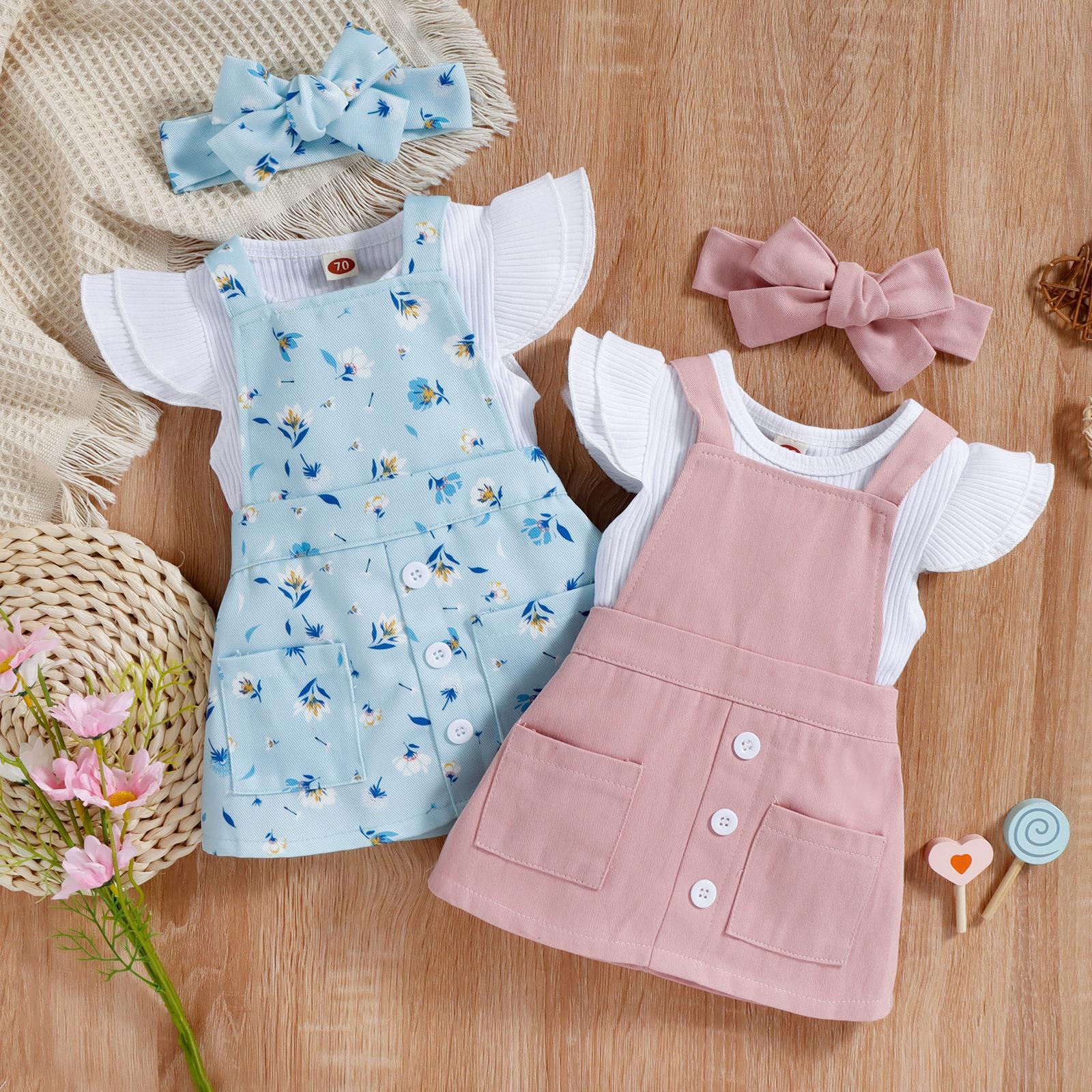 A Amazon Summer Baby Kids Flying Sleeve Cotton Pit Strip Triangle Bag Fart Ha Yi Print Straps Short Skirt Tide Girl Set - Mixbatch