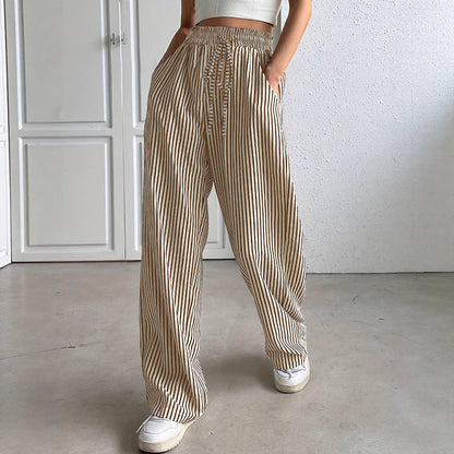 A striped casual trousers straight-leg trousers