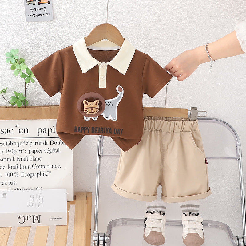 A foreign style baby new children's summer cartoon POLO shirt short-sleeved two-piece set