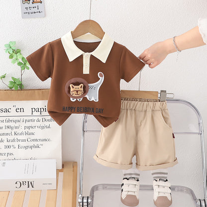 A foreign style baby new children's summer cartoon POLO shirt short-sleeved two-piece set