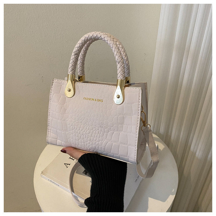 A Fashion Small Square Bag Women's Stone Pattern Woven Shoulder Crossbody Casual Women's Bag Approved - Mixbatch